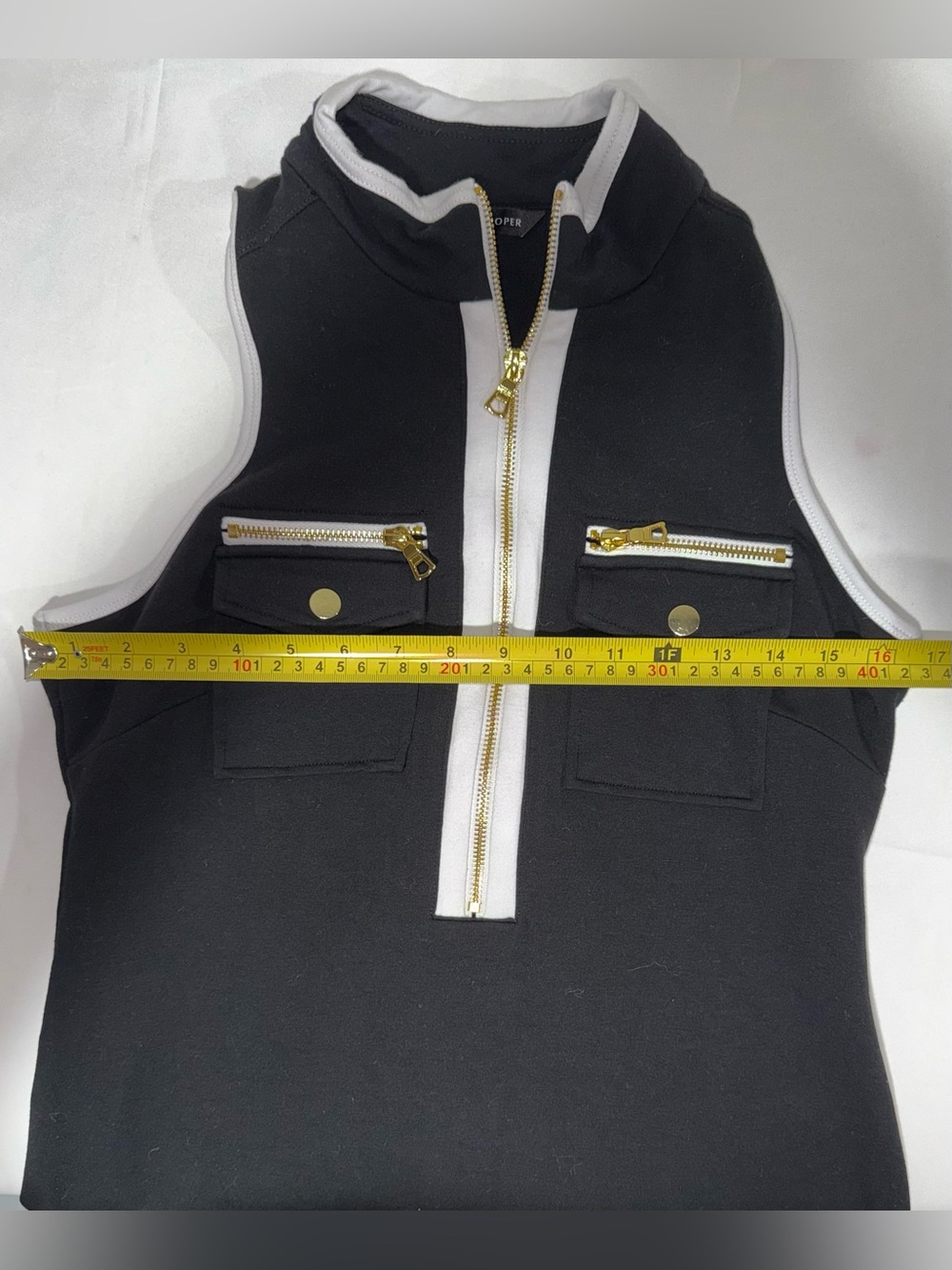 Boston Proper Black Mini Dress with White Trim and Gold Hardware - Picture 5 of 7